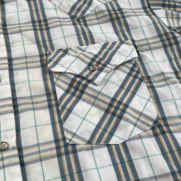 Vintage Plains Western Wear Plaid Cowboy Short Sleeve Rodeo Button Down Shirt - Picture 2 of 7
